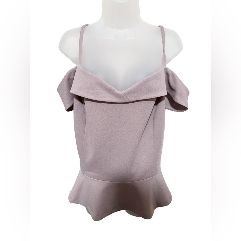 Venus 3X Off Shoulder Peplum Top Taupe Elegant Romantic Neutral Old Money Date